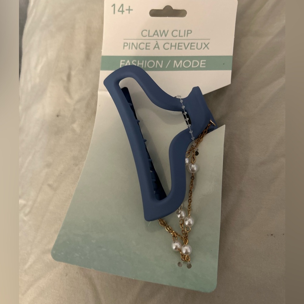 Periwinkle Blue Hair Claw Clip with pearl bead charm